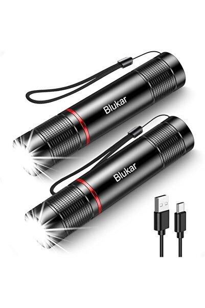 Blukar Rechargeable Flashlight,Adjustable Focus Flashlights-2 Pack