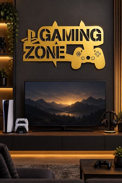 Gaming Zone Yazılı Oyun Kolu Tasarımlı Metal Duvar Dekoru Tablo