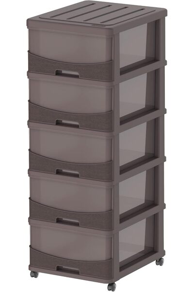 Cosmoplast Cedargrain 5 Tiers Storage Cabinet With Drawers and Wheels