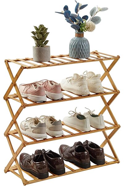 GENERAL Bamboo Shoe Rack with 4 Shelves Functional Design Stable Durable Fold...