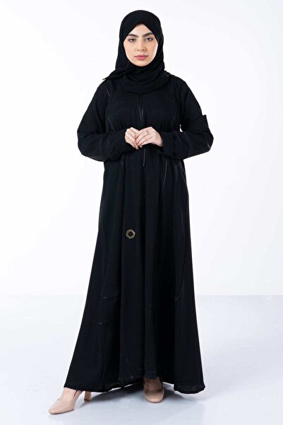 FASHION عباءة كلاسيكية من الكريب مع طباعة مخططة ومربعة