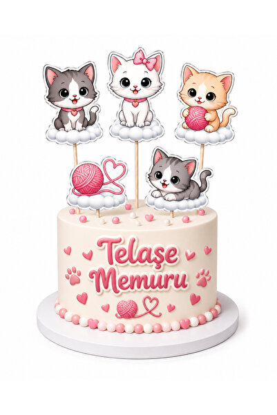 telaşe memuru Kedi Temalı Pasta Süsü ve Doğum Günü Konsepti Parti Malzemeleri...