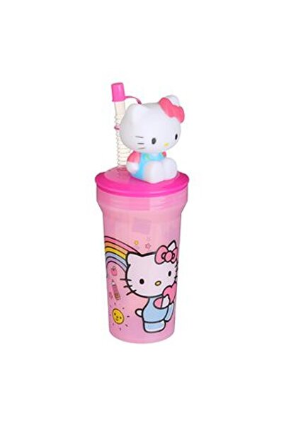 CBD CORAL BEST DEALS Pahar din Plastic Roz cu Pai & Model 3D Hello Kitty 400ml