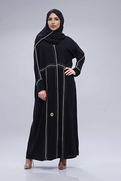 FASHION Classic Malaki Abaya with Tailored White Cotton Detail