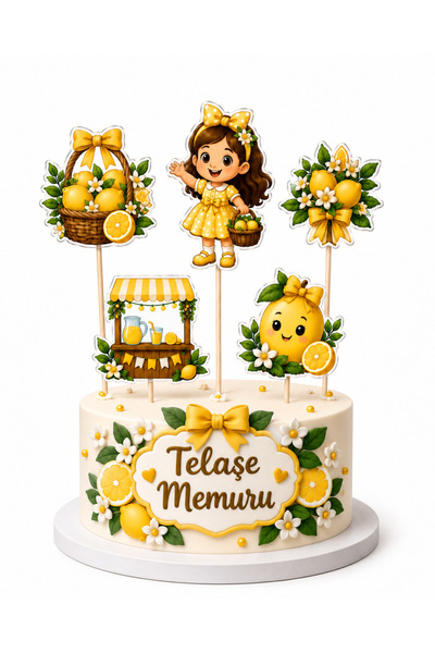 telaşe memuru Limon Kız Temalı Pasta Süsü ve Doğum Günü Konsepti Parti Malzem...