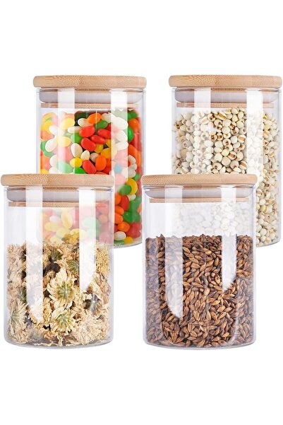GENERAL 4 Pack Glass Storage Jars with Airtight Bamboo Lid, Aoeoe 27 OZ Food ...