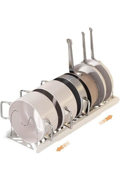 ALMEKAQUZ Pots and Pans Organizer, Under Cabinet Expandable Pots and Pans Org...