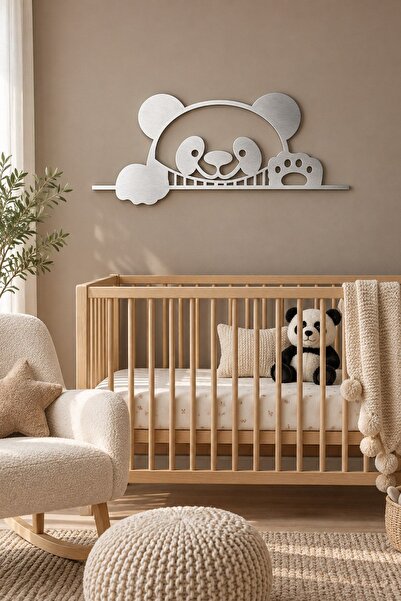 Panda Figürlü Metal Duvar Dekoru Tablo, Çocuk Odası İçin Asılmaya Hazır
