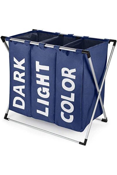 RUBIK 3 Section Laundry Basket, Three Compartments Fabric Dirty Cloth Storage...