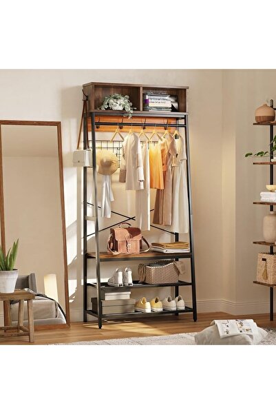 Bestier 4-in-1 Multi-functional Garment Rack, 180cm High, Walnut