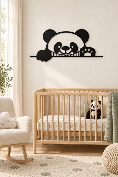 Panda Figürlü Metal Duvar Dekoru Tablo, Çocuk Odası İçin Asılmaya Hazır
