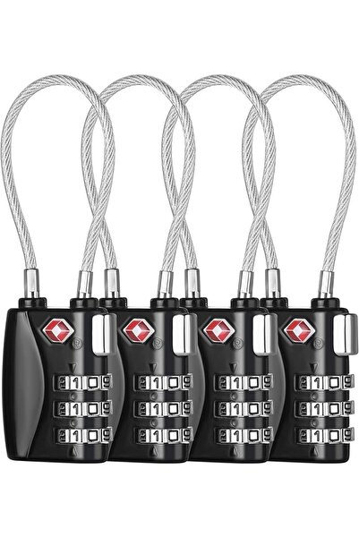 GENERAL ZHEGE Suitcase Locks TSA Approved, Cable Travel Lock (Black, 4P)