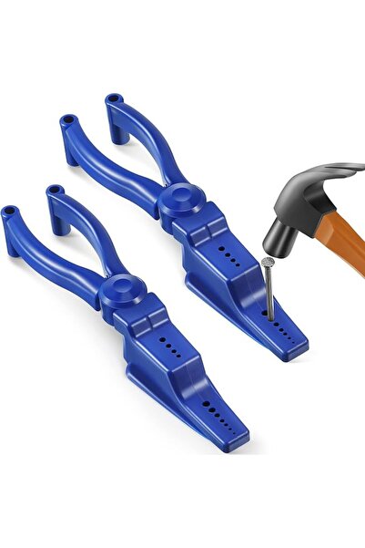 X SPRING Nail Holder for Hammering, 2 Piece Blue Plastic Nail Guide Set, Fing...