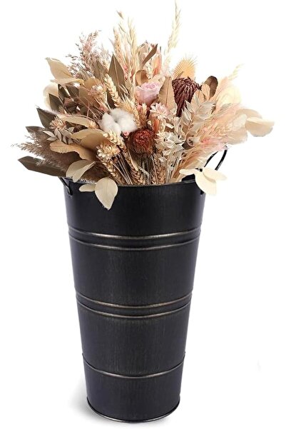 GENERAL Tazweeq Anti-Rust Galvanized Metal Flower Vase with Handle, Vintage F...