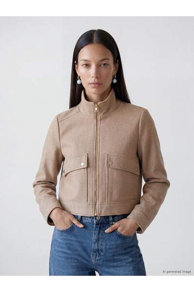 LC Waikiki Stand Collar Women's Cashmere Jacket