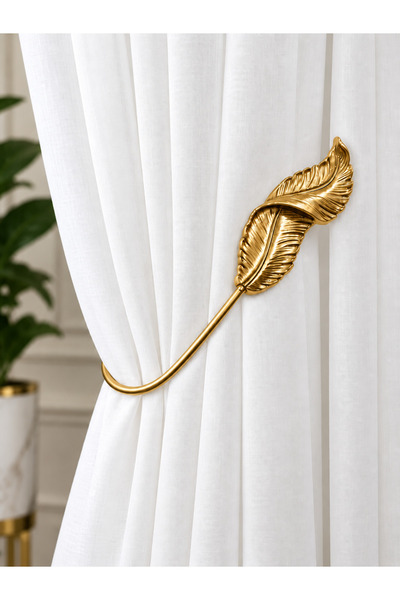 MMTHOME Tüy Model Dekoratif Perde Kolbağı – Delme & Vida Yok – Fon Perde Tutucu Gold 1 Adet