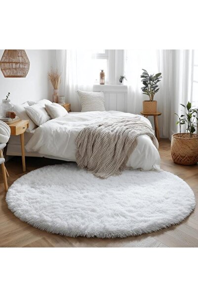 GENERAL Wamboori Round Area Rug, Plush & Foam & Silicone, White, Large Rug, N...