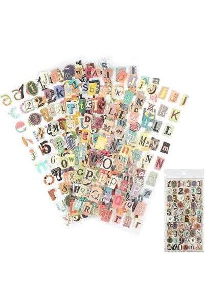 AZONEE 12 Sheets Vintage Letter Number Stickers Scrapbook Graffiti Decals for...