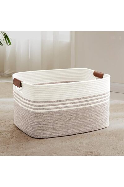 EXCEFORE 72L Large Laundry Basket with Leather Handles, 22 x 17 x 12 Inches W...