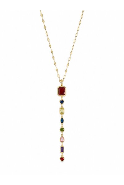 POSEİDONS JEWELLERY قلادة أنيقة مرصعة بالأحجار الملونة - قلادة طويلة مطلية بالذهب