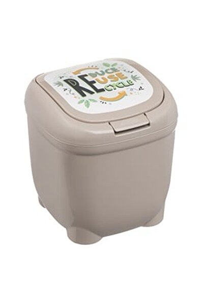 CBD CORAL BEST DEALS Cos de Gunoi din Plastic Bej cu Frunze 4L, 16x16x20cm, Alb