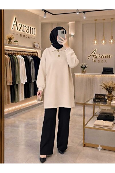 azramfashıon tekstil قميص نسائي عصري واسع القصة من AZRAM بياقة مميزة