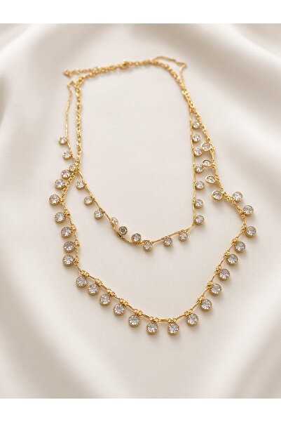 AlminaMia Crystal Stone Chain Necklace with Gold Sparkling Stone Detail 41+5 cm