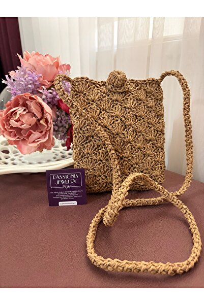 Passionis Jewelry حقيبة هاتف من القش - حقيبة ورقية بحبل