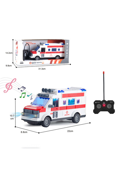 SergadiOnline.ro Ambulanță de jucărie cu telecomandă, lumini, sunete și uși mobile, 22 cm
