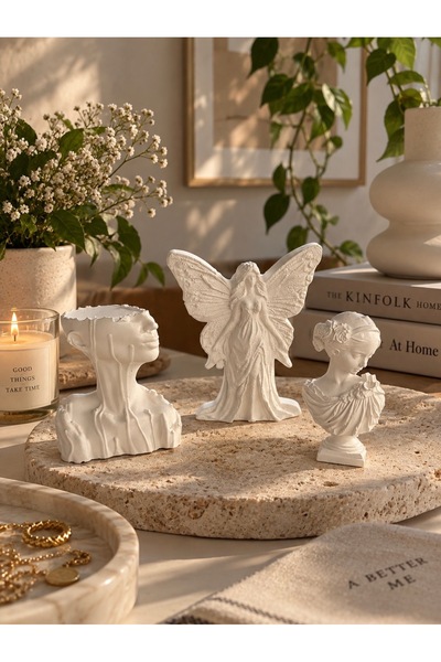 Valera Atelier Design 3’lü Dekoratif Biblo Seti | Modern Kadın Büstü + Melek ...