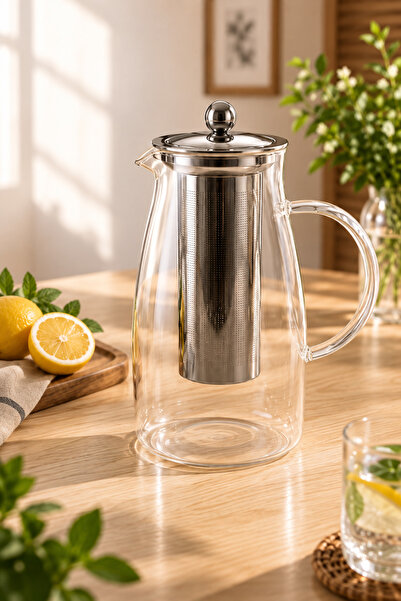 Detoks Sürahisi - 1500 Ml - Paslanmaz Çelik Filtre - Cam