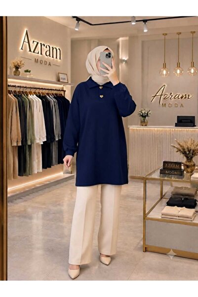 azramfashıon tekstil قميص نسائي عصري واسع القصة من AZRAM بياقة مميزة