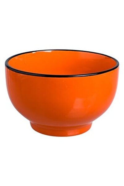 CBD CORAL BEST DEALS Bol Ceramic Portocaliu cu Margine Neagra 600ml, 14x8.5cm