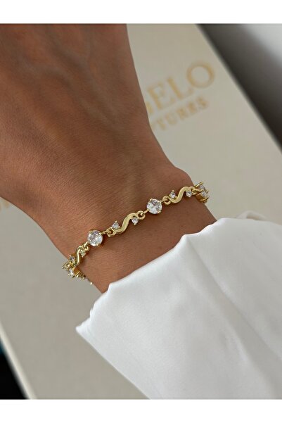 Lavian Accessories 14K Görünümlü Premium Sue Gold Zirkon Taş Detaylı