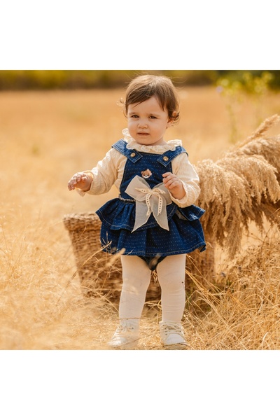 blumi kids Fırfır Etekli Kız Bebek Salopet Takımı