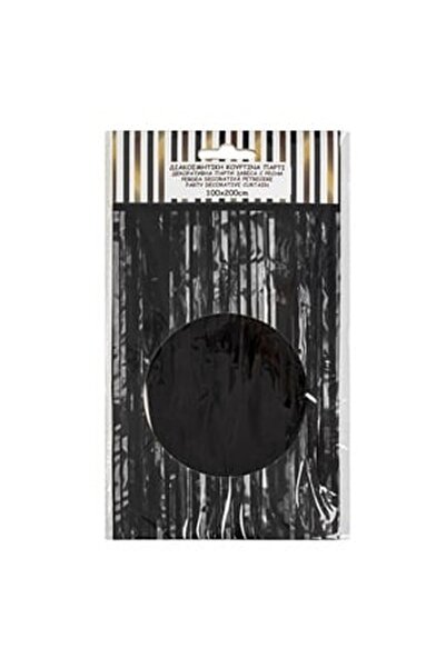 CBD CORAL BEST DEALS Perdea Decorativa Neagra cu Franjuri din Folie de Petrec...