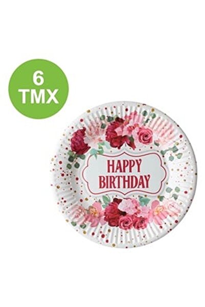 CBD CORAL BEST DEALS Farfurii din Carton de Petrecere Albe Roz Floral Happy B...