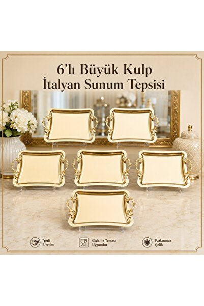 homebulans 6'lı Zamak Kulplu-İtalyan Gold Paslanmaz Çelik Kahve ve İkram Serv...