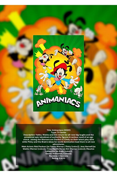 OEM Poster Infografic Animaniacs, Desene Animate Retro, Carton 250g, A4