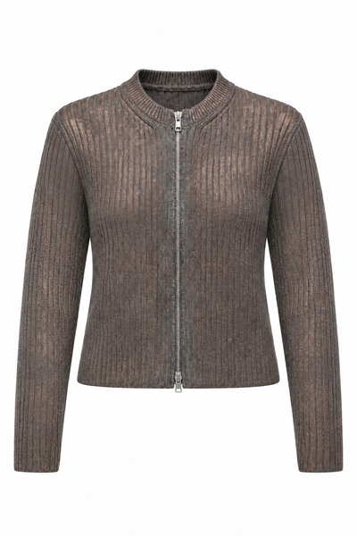 Noi Belis Varaklı Bisiklet Yaka Çift Yönlü Fermuarlı Fitilli Triko Hırka AW26...