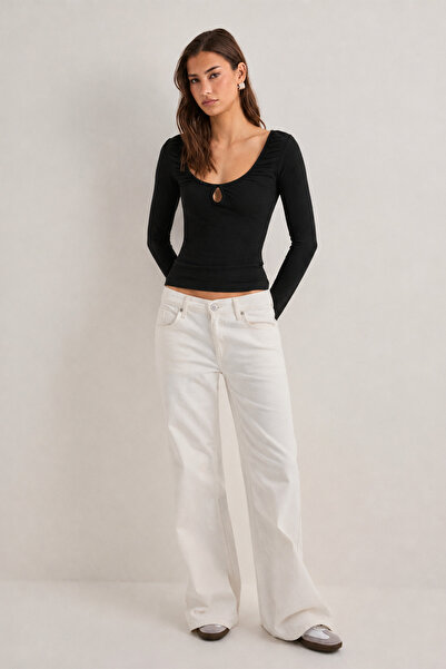 ecemore Window Detail Gathered Collar Long Sleeve Viscose Blouse