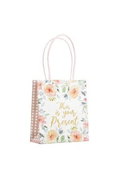 CBD CORAL BEST DEALS Sacosa Cadou Mini din Hartie Kraft Bej cu Flori 11x4x12cm