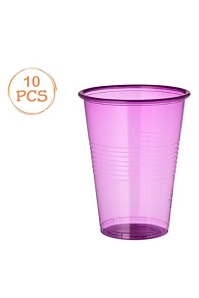 CBD CORAL BEST DEALS Set 10 Pahare Transparente Mov din Plastic 480ml, 9.5x12cm