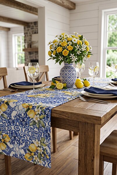 Attolya Runner Lemon Patterned Stain-Resistant Thick Tok Upholstery Fabric Wa...