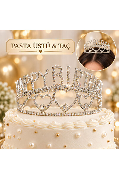 Doğasüs Happy Birthday Gold Taşlı Prenses Tacı Pasta Üzeri Taç