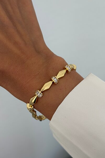 Lavian Accessories 14K Görünümlü Premium Ash Gold Taş Detay Bileklik