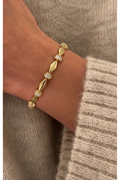 Lavian Accessories 14K Görünümlü Premium Ash Gold Taş Detay Bileklik