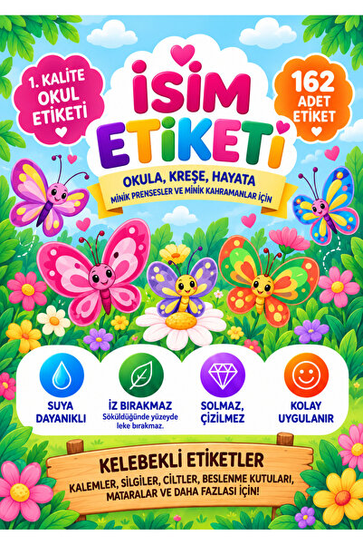 Okul Etiketi - Kalem Defter Etiketi - Özel İsim Yazılabilen Etiket Seti - İsim Etiketi - Kız Çocuk