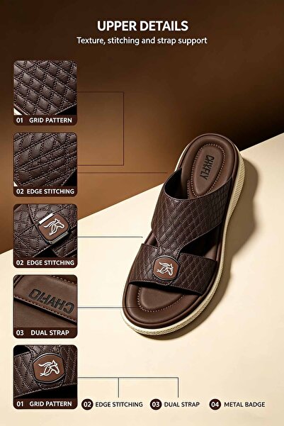 SoftSole KSA صنادل جلدية كاجوال للرجال، شباشب عصرية مبطنة بحزامين، خفيفة الوز...