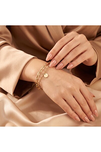 XUPING JEWELRY Vıp Seri 316L Çelik Gold Renk Çift Sıralı Pul Detaylı Ataç Bil...